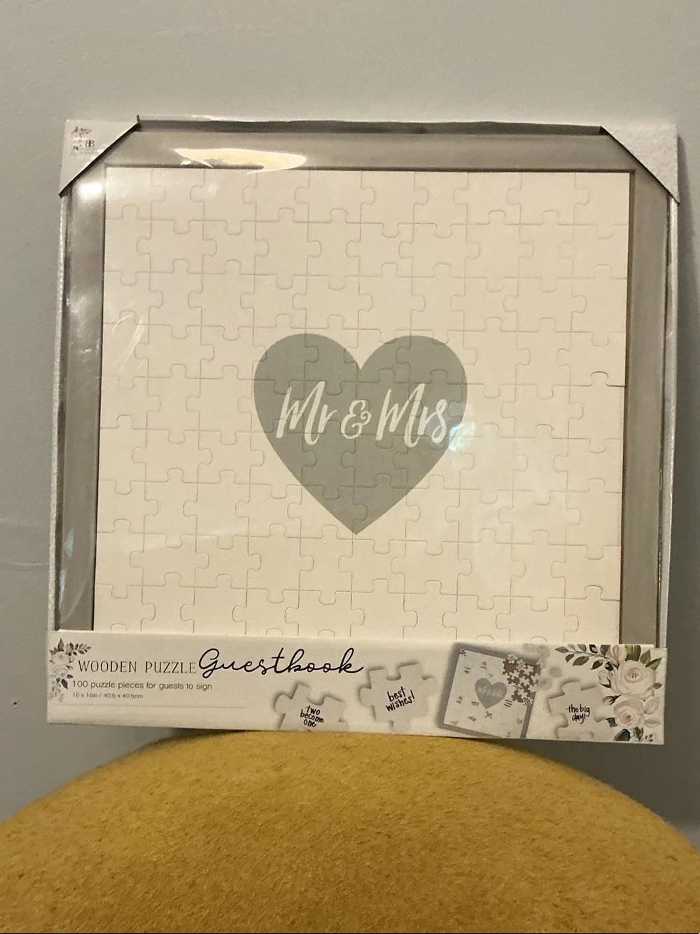 Mr & Mrs Wooden Puzzle Guestbook - White and Gray